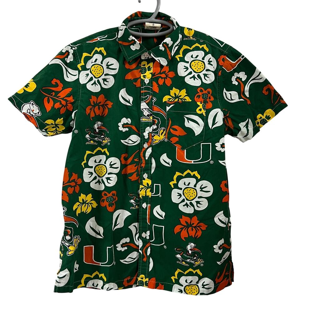 Wes and Willy NCAA Miami Hurricanes Short Sleeve Button Down Men's‎ Small